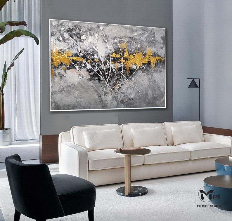 Black Original Gold Room Grey Abstract Canvas Wall Art 5XY05